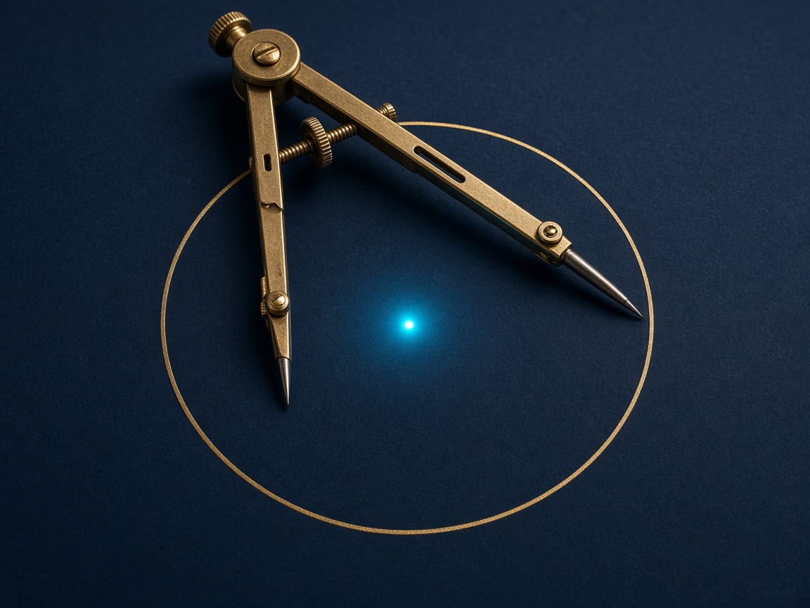 Brass compass drawing a gold circle, a symbol of clear goals
