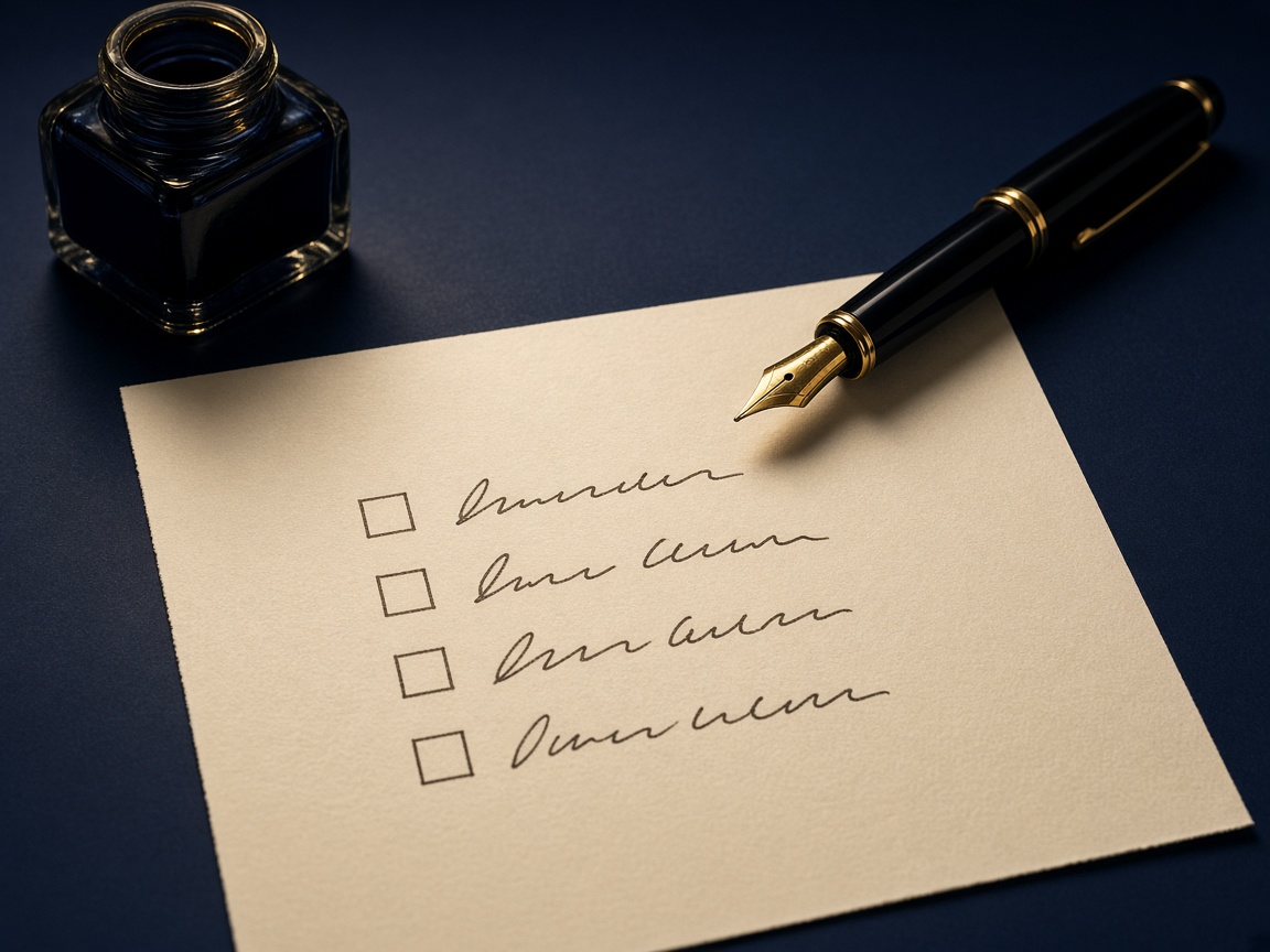 Fountain pen and checklist, a symbol of applying knowledge